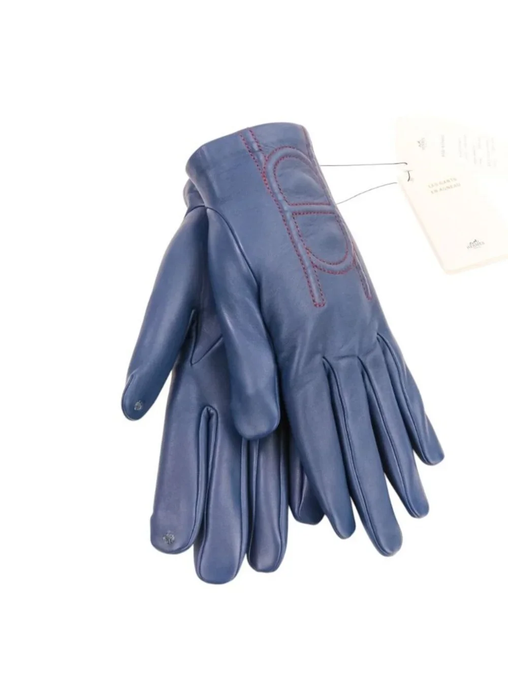 Hermes Chaine D'ancre Stitch Leather Gloves 7 Navy